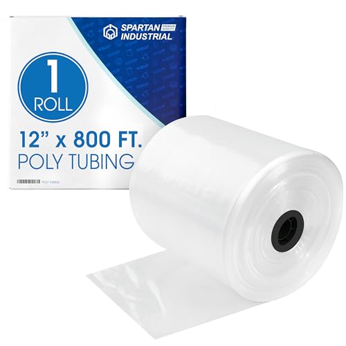 Spartan Industrial - 12" X 800' Clear Plastic Tubing - 2.1 Mil Poly Tube Roll for Custom Packaging Skiis, Fabric, Office Supplies