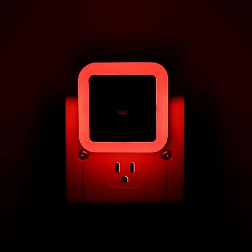 Miniatura 7 de KINUR Paquete de 6 luces nocturnas rojas, luces nocturnas LED enchufables en la pared con sensores del atardecer al amanecer, luces nocturnas
