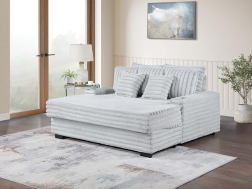 Lilola Home Symphony 67" W Light Gray Corduroy Oversized Sofa