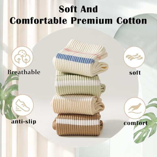 5 Pairs Cotton Crew Socks for Women, Casual Retro Soft Cozy Athletic Breathable Striped Tube Socks2