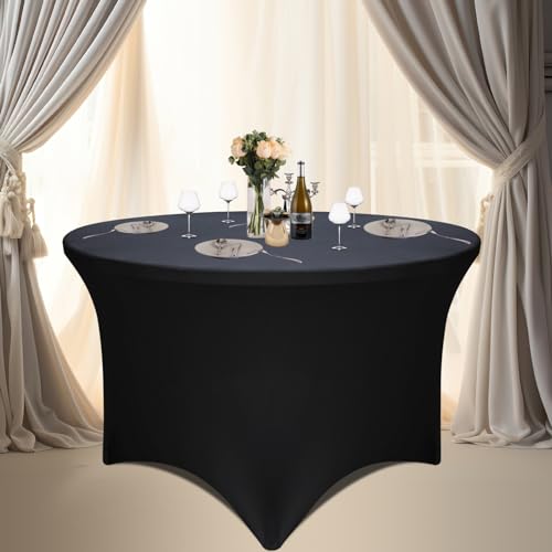 Yoquare 6 Pack Black Round Spandex Tablecloth - 48-Inch Diameter x 30-Inch High|Fitted Stretch Tablecloth with Foot Bag for 4FT Round Tables|Perfect for Wedding, Party, Dining Table, Buffet, Camping by Yoquare - Used condition - Image 7