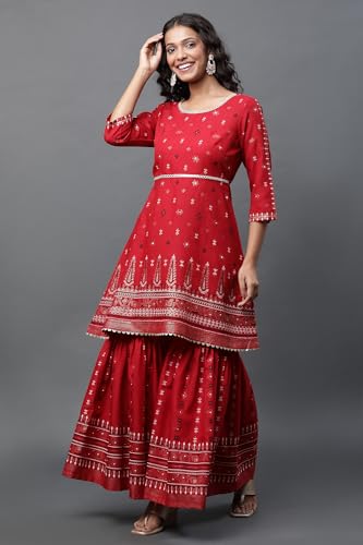 Image of Aurelia Polyester Women Kurti With Sharara and Dupatta Set