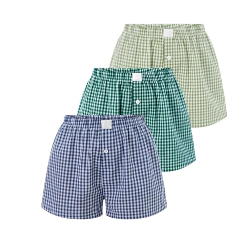Image of Womens Y2k Plaid Shorts Women Cute Lounge Pajama Sleep Comfy & Casual Gingham PJ Boxer Shorts