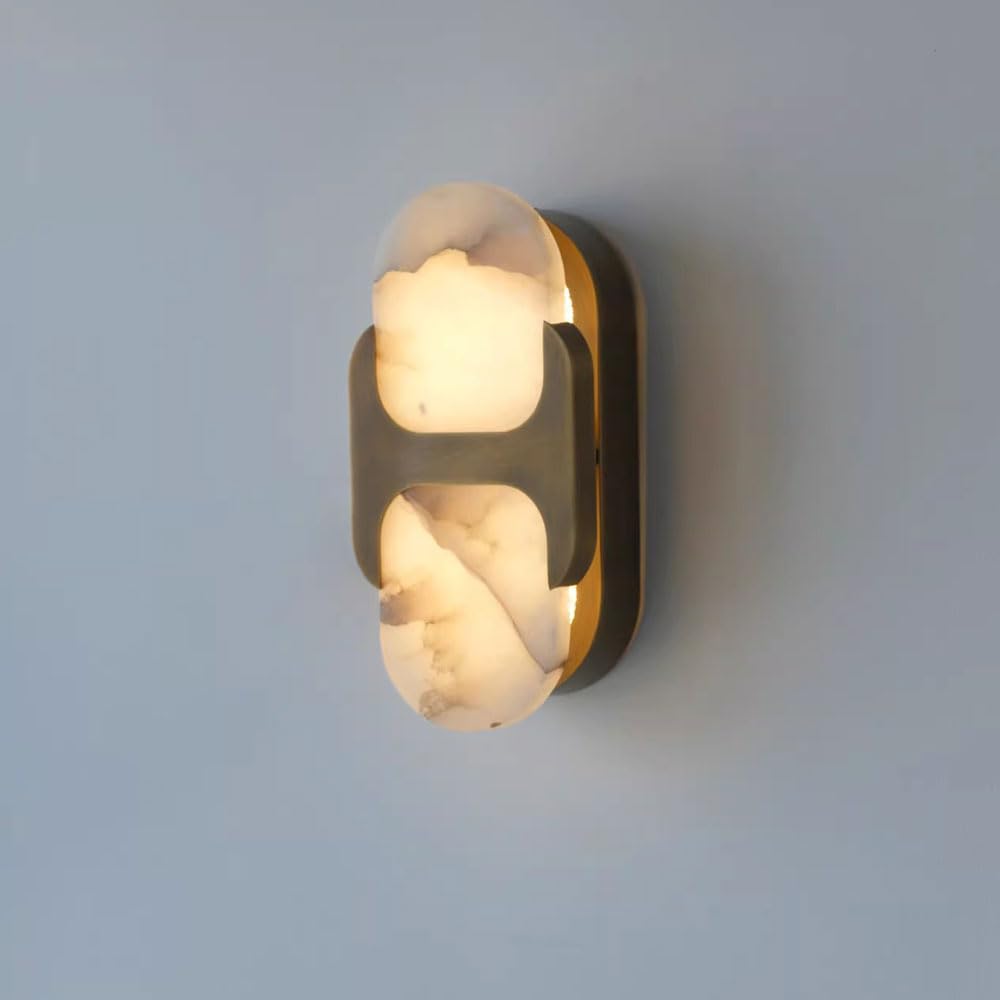 GUOGUOSM 9.8in Marble Wall Sconce, Medieval Industrial Style Wall Light, G9 Screw Alabaster Metal Wall Lamp, Bedside Dressing Tabler Entryway Decorative Lighting Fixtures