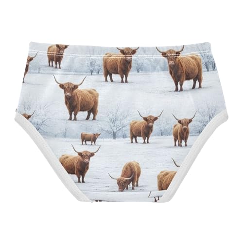 Winter Highland Cows Snow Panties Little Girl Toddler Underwear Floral Cotton Animals Briefs Girls Undies 2t2