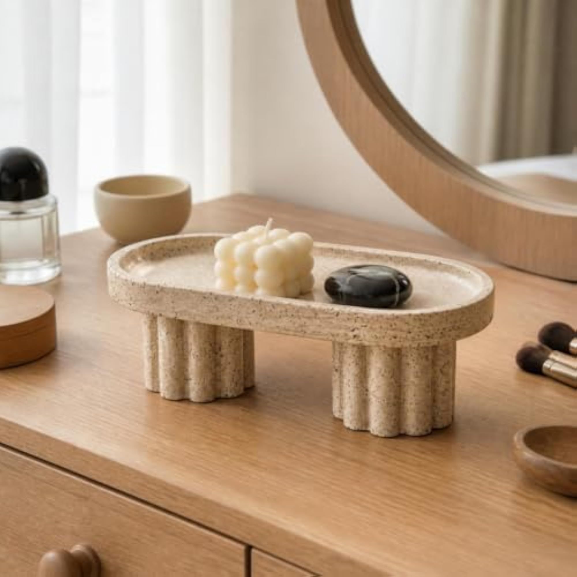 Fluted Pedestal Tray, Versatile Travertine Design