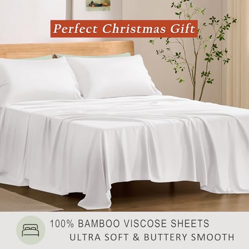 TOSMO Luxury Cooling Sheet Set - 100% Viscose from Bamboo, 4-Piece Bedding Set (King Size) - 18” Extra Deep Pockets, Oeko-Tex Certified, Silky Soft and Breathable, Classic White - Image 3