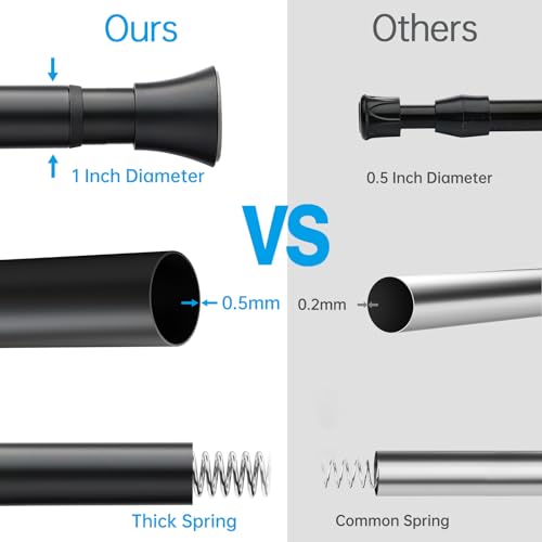 EBOATOP Tension Curtain Rod - Black Shower Curtain Rod - Adjustable 47 to 56 inch Spring Tension Shower Rod No Drilling Non Slip, Matte Black - Thumbnail 3