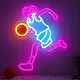 OkiyiD Basketball Neon Sign for Girls - Dimmable Sport Wall Decor with USB Power,Unique Gifts for Basketball Girls Women, LED Neon Lights for Friends College Dorm Basket Ball Fans Accessories