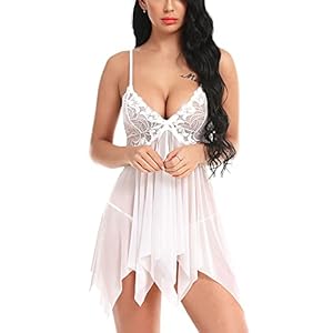 BESDEL Sexy kanten lingerie voor vrouwen, V-hals, doorzichtig, asymmetrisch, babydoll met string