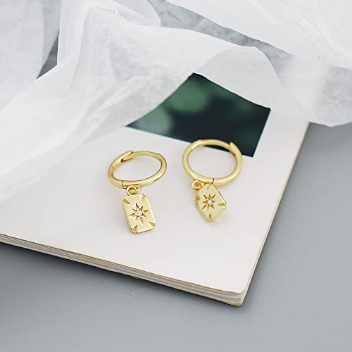 Star Burst Square Dangle Hoop Earrings For Women Teen Girls 925 Sterling Silver Cubic Zirconia Crystal Cartilage Tiny Small Huggie Hoops Rectangle Drop Dangling Earring Cuffs Fashion Jewelry Gifts Hypoallergenic (Gold) #TOP5