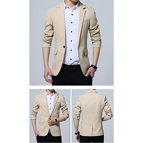 Dawwoti Blazer masculino slim fit para casamento, smoking, jaqueta casual versão coreana, Cáqui, M