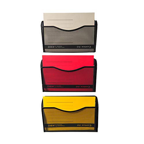 YIMU Mesh Collection Letter-Size Pocket Holder Metal Wall Mount File Organizer for Home/Office, 3 Pack, Black