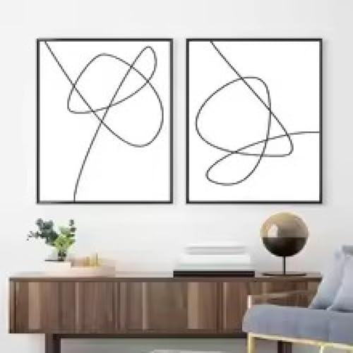 Peinture sur toile XINBAO au trait abstrait, duo d'art mural noir et blanc pour votre foyer