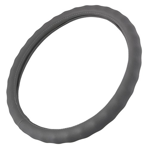 Image of BDK Genuine Leather Car Steering Wheel Cover 15 inch-16 inch (Large /Gray)