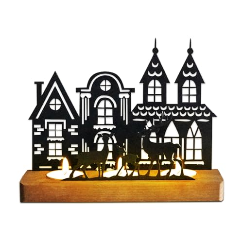 Metal Advent Candle Stand with Wooden Holders, Stylish Advent Arrangement for Christmas, Decorative Tea Light Holder, Ideal for Table Decoration and Festive Mood (Style 3)