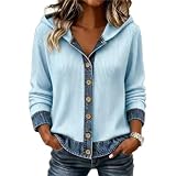 Strickjacke Damen Mit Kapuze Jeansjacke Patchwork Übergangsjacke Freizeit