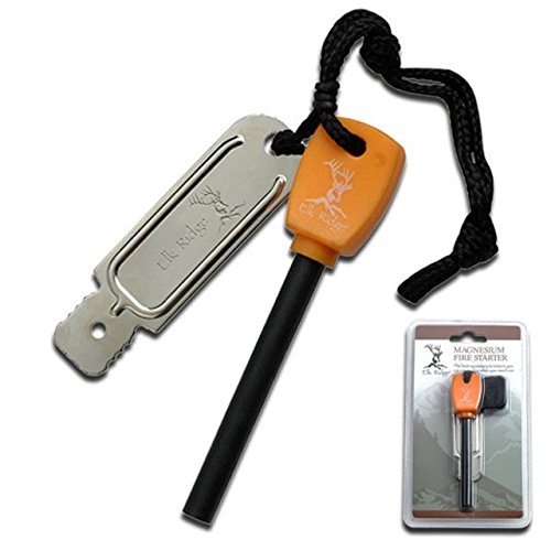 Elk Ridge - Outdoors Fire Starter - Includes Magnesium Flint with Orange Handle and Striker - Hunting, Camping, Survival - ER-153OR