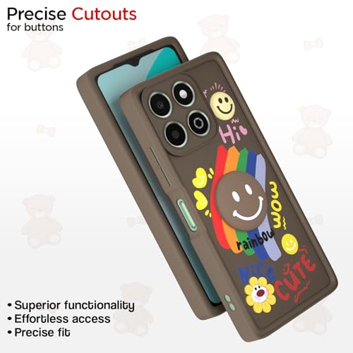Image of Pikkme Back Cover for Honor X6b | Soft Silicone| Cute Rainbow Smile & 3D Cartoon Flower Design | Shockproof Raised Camera Protection Bumper Case (Brown)
