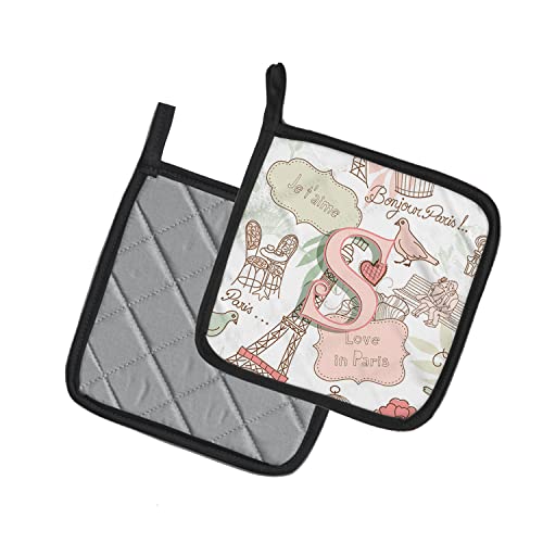 Caroline's Treasures Letter S Love In Paris Pink Pair Of Pot Holders , 7.5Hx7.5W, Multicolor #TOP1