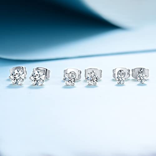 MDFUN Synthetic Moissanite Earrings Set 14K White Gold/Yellow Gold 6 Prong Round Synthetic Moissanite Stud Earring Set Pack of 3/4 Pairs3