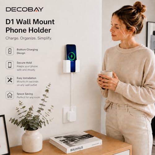 Support mural téléphone adhésif compatible iPhone, support télécommande et charge - 5