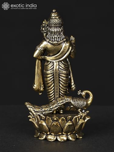 Estatua de latón de Lord Karttikeya 3.2 pulgadas miniatura 4