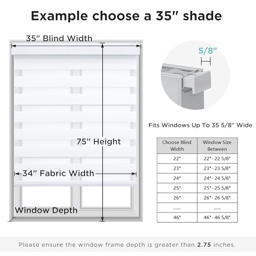 Joydeco No Drill Zebra Blinds for Windows, Cordless Day & Night Dual Sheer Roller Shades, Easy Installation, Free-Stop Lift System, Light Filtering Privacy Blinds for Home(White,25" W x 75" H) by Joydeco - Image 3