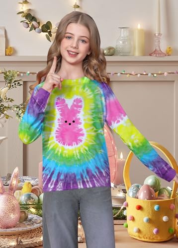 Image of LAZYCHILD Kids Easter Shirt Girls Happy Easter Shirts Rabbit Graphic Long Sleeve Striped Tee Tops 5-14 Years