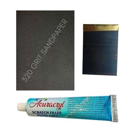AOURACRYL Scratch Filler Putty Tube Grey (50 gms),1 Putty Spatula and 320 Grit Sandpaper to Fill Scratches and Dent on Car, Bike, etc.
