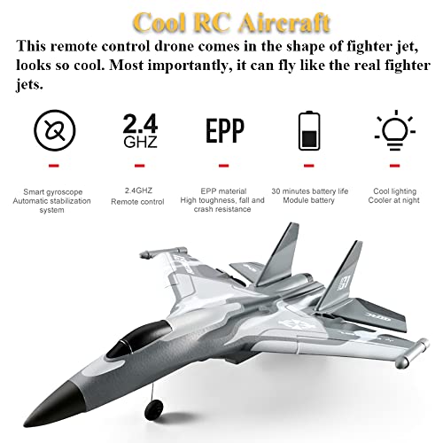 Nextake Remote Control Fighter Jet, 2.4Ghz Rc Warplane Fighter Aircraft Remote Control Drone For Beginners Rc Warplane Rc Glider Throw To Fly Drone Epp Plane With Smart Gyroscope (Grey) #TOP1