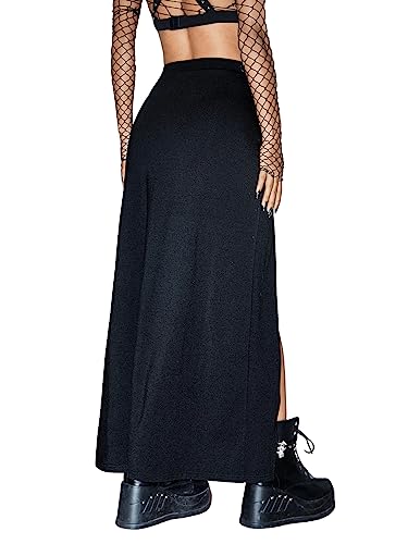 Verdusa Women's Buckle Split Thigh High Waist Clubwear Punk Loose Maxi Skirt2