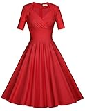 MUXXN Women's 50s Retro Solid Swing Dress (M, Red)