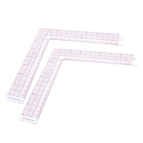 Hitefu 2PCS L Square Ruler for Sewing, Plastic L Angle and Curve Measure Tailor Tool, Clear Corner for Craft Measuring