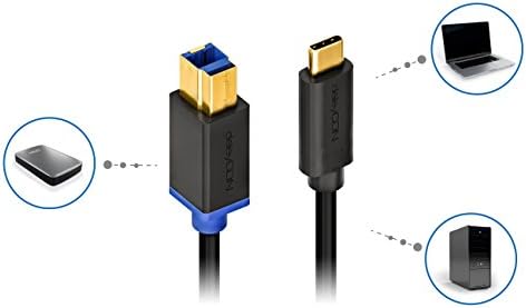 deleyCON 3.0m (9.84 ft.) USB 3.0 Printer Cable Scanner Cable - Type 3.1 Connector - USB C to USB B - 5 Gbps Data Cable for e.g. Computer Printer External Hard Disk - Black