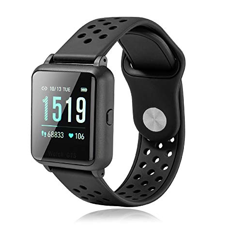 HAPPINNO 1.3Fitness Tracker for Women Men Kids(3 Colors),with Blood Pressure Heart Rate Sleep Monitor,Pedometer,Calorie Counter,IP67 Waterproof Smartwatch for Boys Girls (Black)