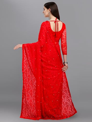 Image of LOROFY Women's Brasso Net Saree With Blouse