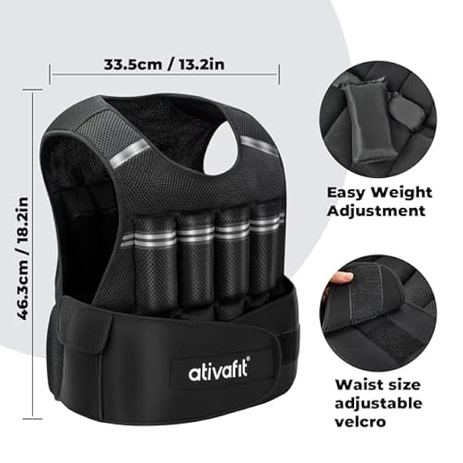 Ativafit Adjustable Weighted Vest Women Men with Reflective Design 2 4 6 8 10 12 14 16 18 20 22 Lbs Running Vest for Strength Training, Walking, Jogging, Weightlifting, Running Men Women Kids 2-22 Lbs