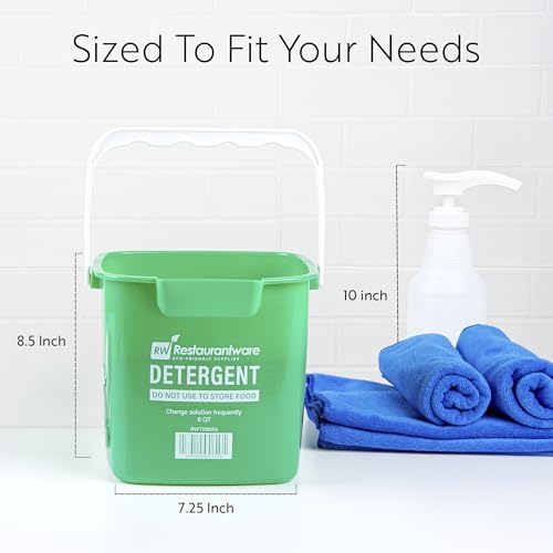 Image of RW Clean 6 Quart Cleaning Bucket, 1 Detergent Square Bucket - With Measurements, Built-In Spout And Handle, Green Plastic Utility Bucket, For Home Or Commercial Use, - Restaurantware
