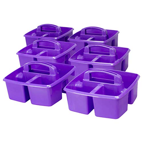 Image of Storex 3-Compartment Small Caddy - Multipurpose Classroom Organizer with Handle, Purple, 5-Pack (00944U06C)