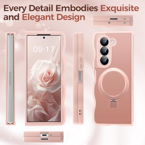 Image of Cute Wavy Magnetic Stand Case for Galaxy Z Fold 5 Fit for MagSafe, Pink