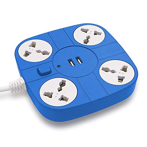 Image of Extension Cord with 2 USB Charging Ports and 4 Socket Heavy Duty Multiplug Extension Board for Multiple Devices - Smartphone, Computer, Tablet, Laptop (Color May Vary)