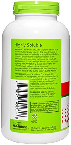 Miniatura 2 de NutriBiotic - Cápsulas de vitamina C de 1000 mg, 250 unidades  Suplemento esencial para el inmune, antioxidante y colágeno  Ácido L-ascórbico de