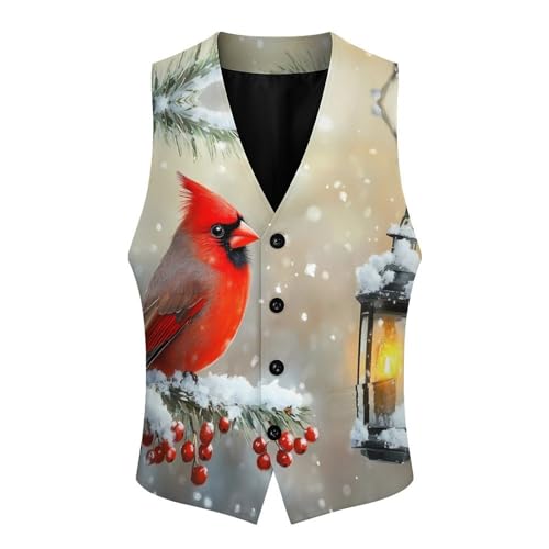 Cardinal Winter Bird Trendy Vest Suit for Men V Neck Formal Dress Waistcoat Vests Business Slim Fit3