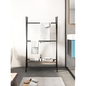 Freestandingtowelstandquiltrackwithshelf2tiermetaltowelholderforbathroomblanketladderdisplaystandfloorstandingtowelracksvart Urban Country Home Decor Freestanding towel stand quilt rack with shelf 2 tier metal towel holder for bathroom blanket ladder display stand floor standing towel rack svart urban country home decor