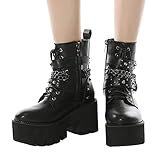 Style: bottines à plateforme punk pour femme, bottines d'hiver à tige courte, bottines à plateforme, chaussures de moto à lacets.
