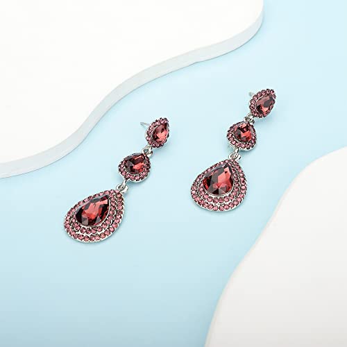 Kercisbeauty Vintage Teardrop Dangle Wine Rhinestones Earrings for Women Wedding Bridal Long Stud Earrings for Women (Wine)4