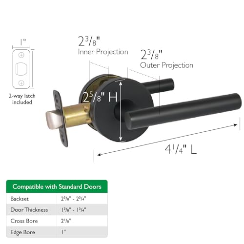 Image of Design House Eastport Passage Door Lever, Matte Black | Surface, Contemporary /Modern, Zinc, Hardware, 582627