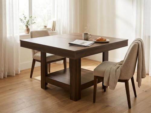 Image of Garvee Square Dining Table for 4-6, 47.2 inch Kitchen Table with 2-Tier Storage Shelf, Modern Black Walnut Waterproof Dining Room Table, Heavy Duty 350Lbs Capacity with Anti-Wobble Triangle Legs