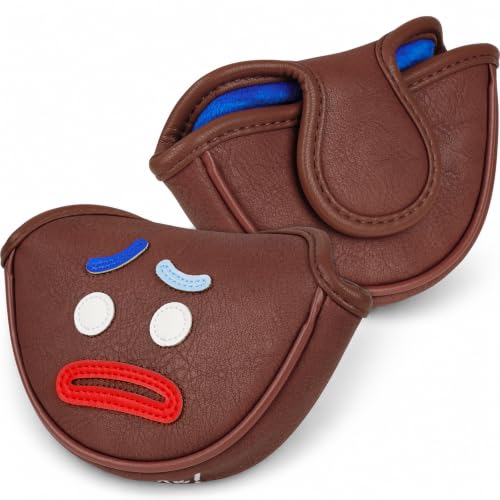 LZFAN Funny Golf Club Head Cover Driver Headcover Fairway Wood Headcover Hybrid Club Head Cover Dark Brown Monster Cookie (Half Mallet Putter)